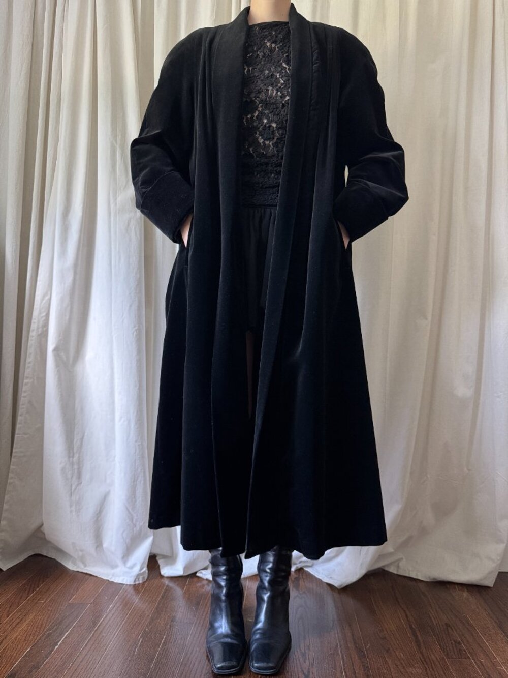 Vintage Julia Klein Black Wool Swing Coat Women's Size XL | Evening Goth 80s - Picture 3 of 11